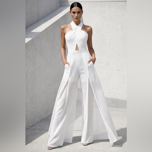 BCBGMaxAzria Pants - BCBGMAXAZRIA Josselyn Halter Jumpsuit – White | Size 0